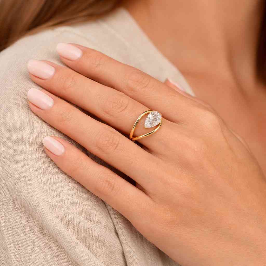 Pear Cut Moissanite Ring East West Moissanite Ring 2.00 Ct Bezel Set Moissanite Engagement Ring Solitaire Wedding Ring 14k Gold Diamond Ring
