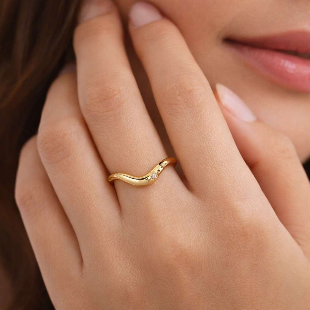 contour wedding band curved wedding band chevron wedding band v shaped ring wave band stackable ring nesting band fitted band matching band
