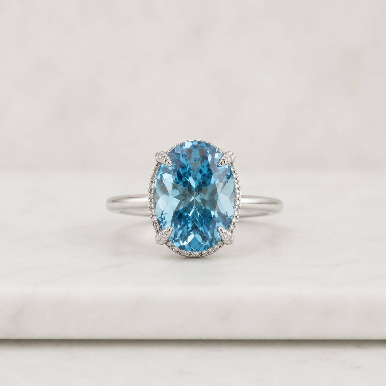 created diamond gemstone ring blue gemstone oval gemstone sparkling gemstone faceted gemstone clear accent stones halo stones