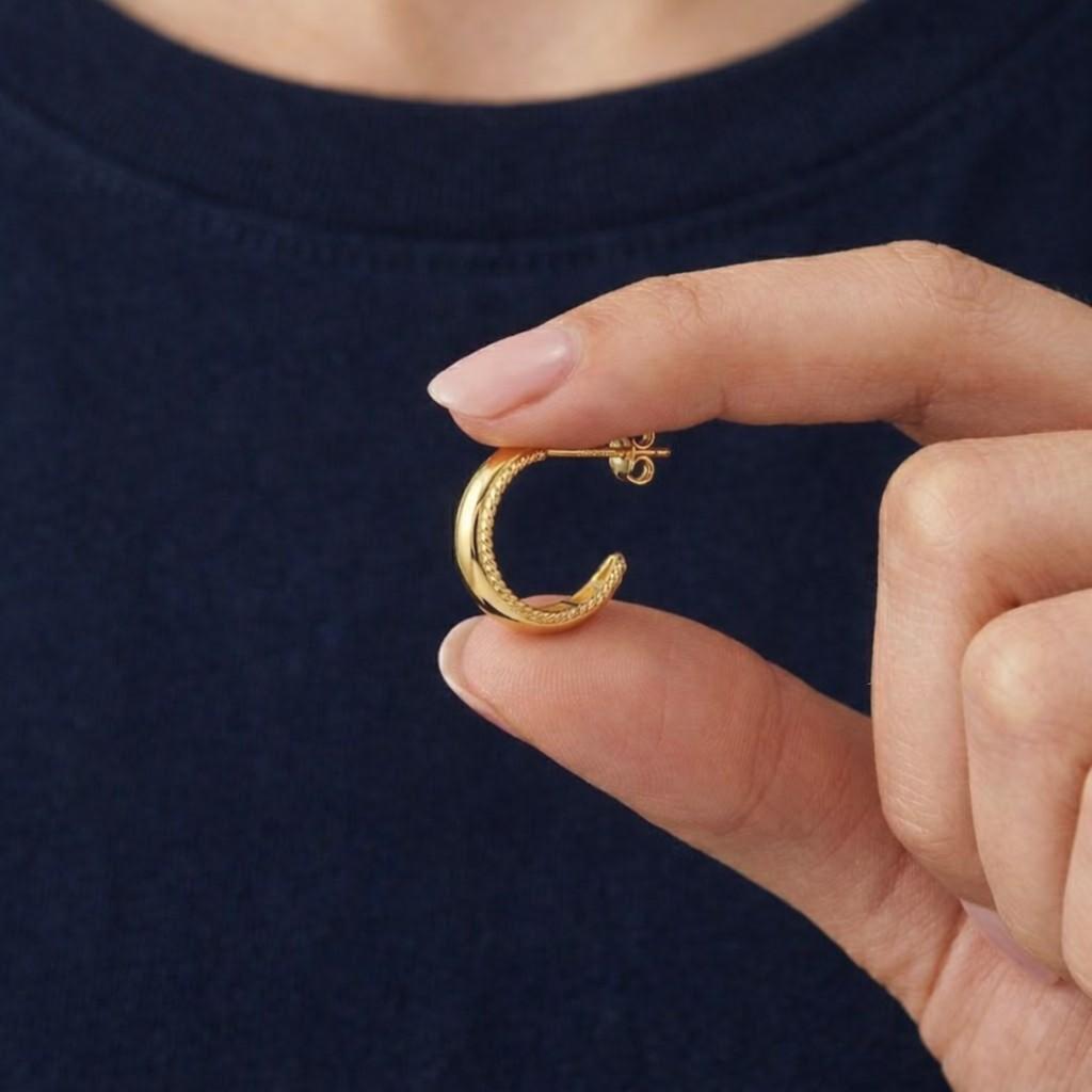 crescent earrings moon hoop earrings puffy hoop earrings dome hoop earrings rope trim earrings textured edge earrings
