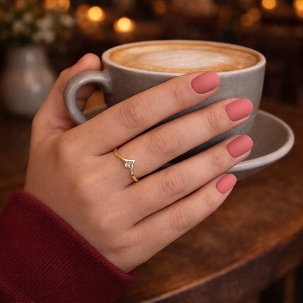 round cut lab grown diamond curved wedding band | 14k yellow gold chevron ring | round cut v shaped contour band | unique enhancer ring