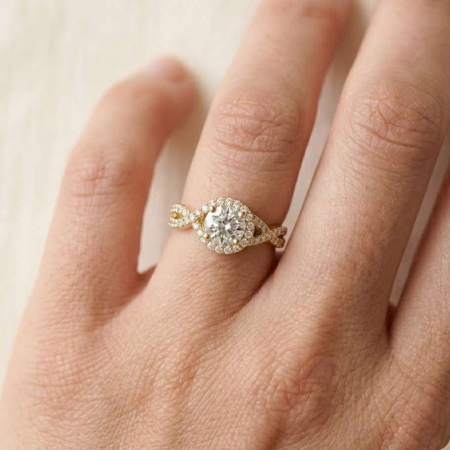 Diamond Engagement Ring Genuine Lab Grown Diamond Proposal Ring Twisted Band Ring for Bride Unique Anniversary Ring Real Round Diamond Ring