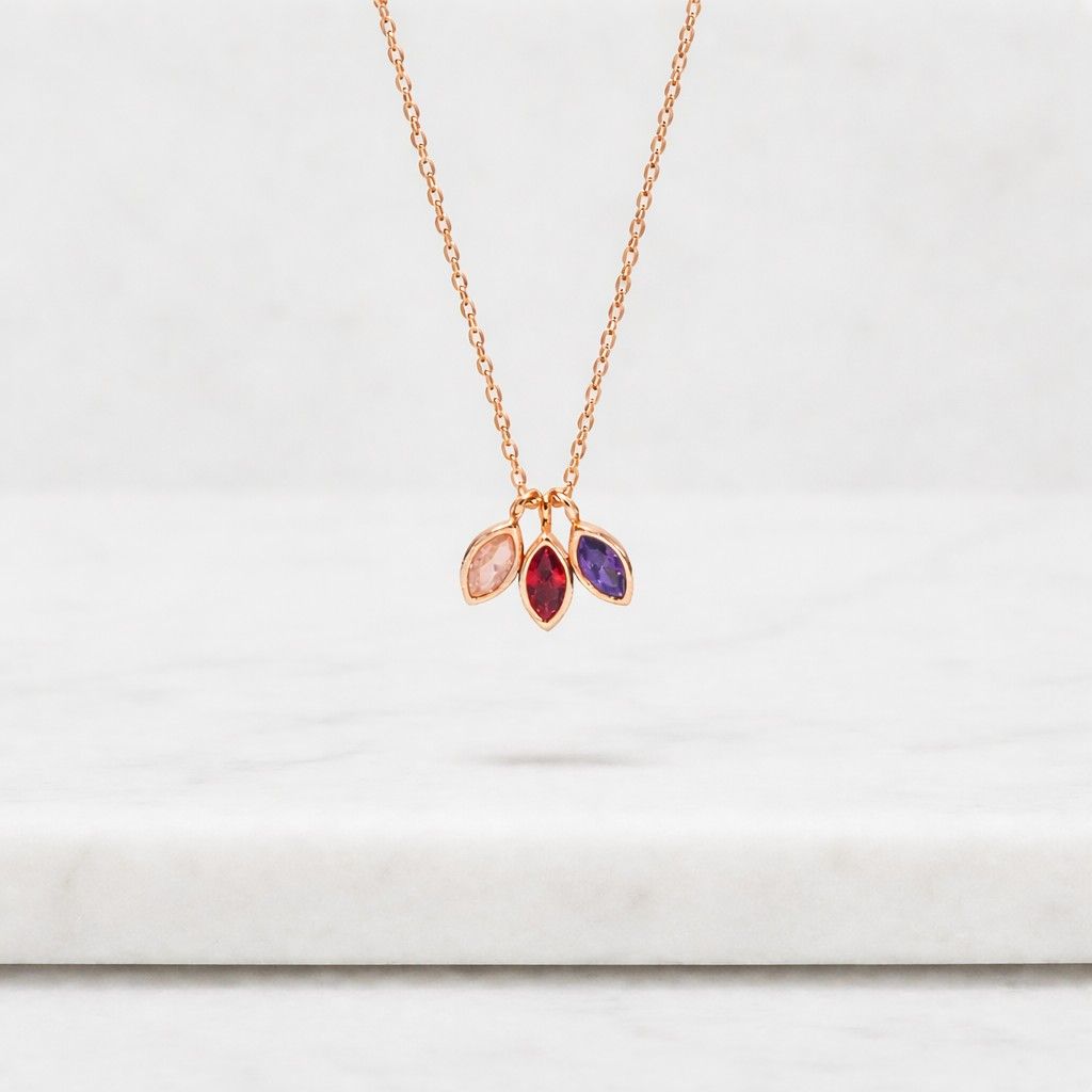 Personalized Leaf Necklace with Birthstones, Gold Multi Stone Necklace, Family Jewelry Gift for Mom, Birthday Gift for Her, Mothers Day Gift
