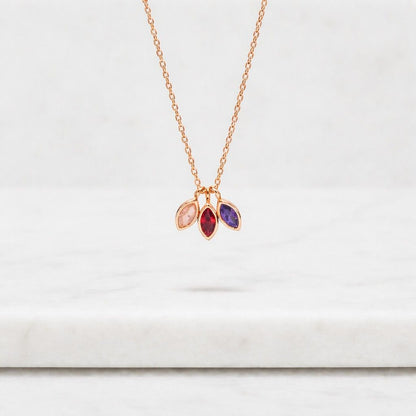 Personalized Leaf Necklace with Birthstones, Gold Multi Stone Necklace, Family Jewelry Gift for Mom, Birthday Gift for Her, Mothers Day Gift
