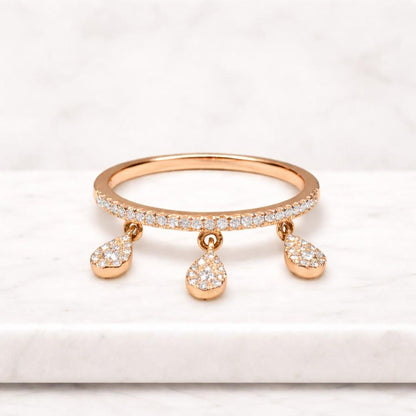 Dangling Diamond Stackable Ring, 14K White Gold Proposal Band, 4X3 MM Pear Cut Lab Grown Diamond Wedding Band, Pave Set Band, Gift For Love