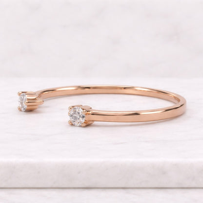 14K Gold Open Cuff Lab Grown Diamond Ring Round Cut Diamond Open Band Ring Minimalist Stackable Wedding Band for Women