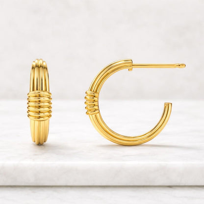 14k Gold Hoops, 14k Solid Gold Twin C Hoops, Double Gold Hoops, Unique Trendy Must Have Hoops for Every Women, Bold Chunky Gold Earrings