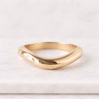 curved band ring gold wave ring contour ring wishbone ring nesting ring chevron ring curved wedding band stackable ring smooth band