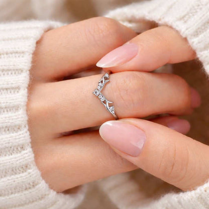 Custom Curved Ring Wedding Band for Women Real Lab Diamond Band Ring Anniversary Gift for Wife Her Chevron Ring Round Diamond Stacking Ring