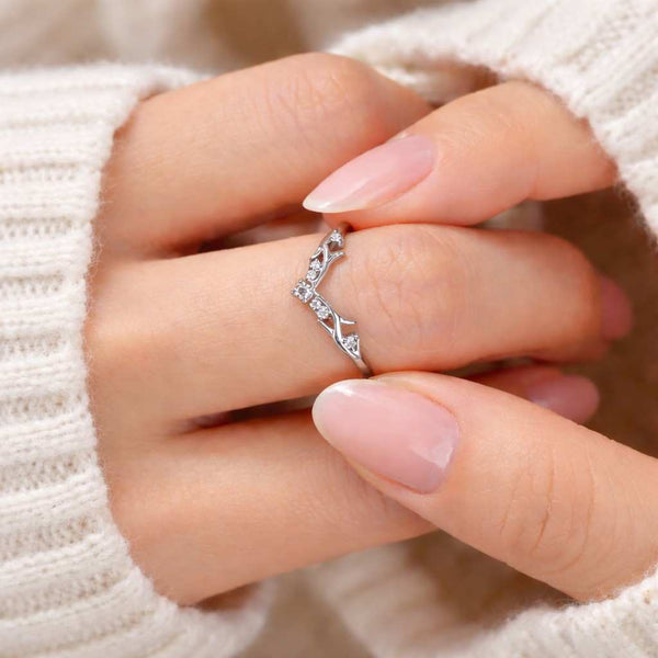 Custom Curved Ring Wedding Band for Women Real Lab Diamond Band Ring Anniversary Gift for Wife Her Chevron Ring Round Diamond Stacking Ring