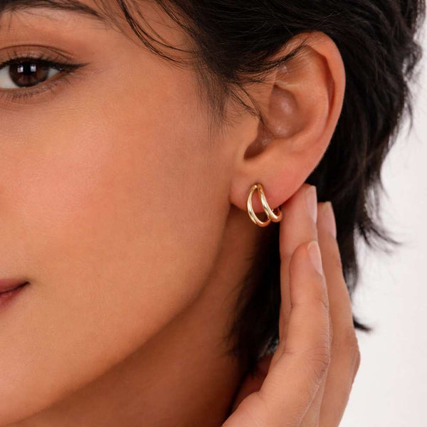 Double Hoop Earrings, 14k Gold Two Row Hoop Earrings, Small Chunky Gold Hoops, Bold Minimalist Earrings, Everyday Gold Earrings Gift for Her

