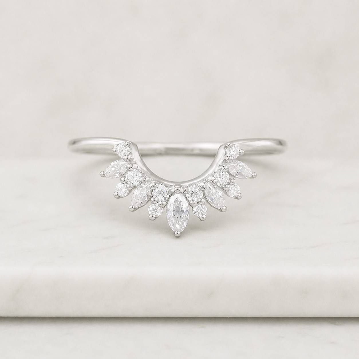 custom curved wedding band women's vintage rose gold marquise cut diamond wedding band real lab grown diamond marquise bridal stacking ring