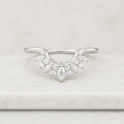 Custom Curved Wedding Band Women's Vintage Rose Gold Marquise Cut Diamond Wedding Band Real Lab Grown Diamond Marquise Bridal Stacking Ring