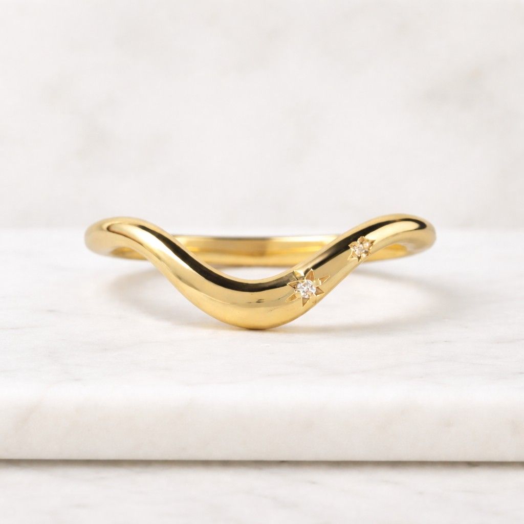curved ring wave ring chevron ring v ring contour ring wishbone ring stacking ring gold ring star ring celestial ring tiny diamond ring