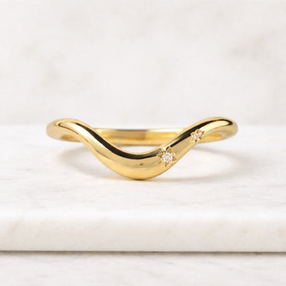 curved ring wave ring chevron ring v ring contour ring wishbone ring stacking ring gold ring star ring celestial ring tiny diamond ring