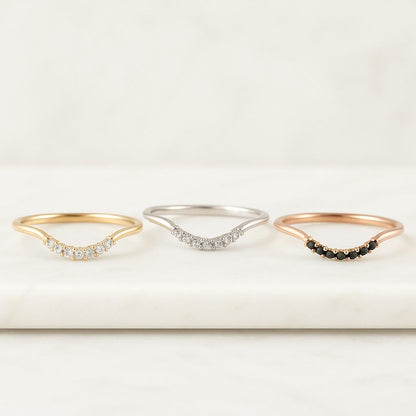 curved wedding band Yellow gold moissanite wedding band unique vintage diamond stacking matching wedding Bridal Gift for women