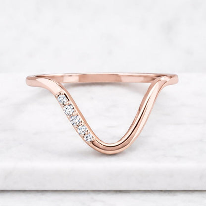 curved wedding band chevron ring v shaped ring contour wedding band nesting ring curved stacking ring