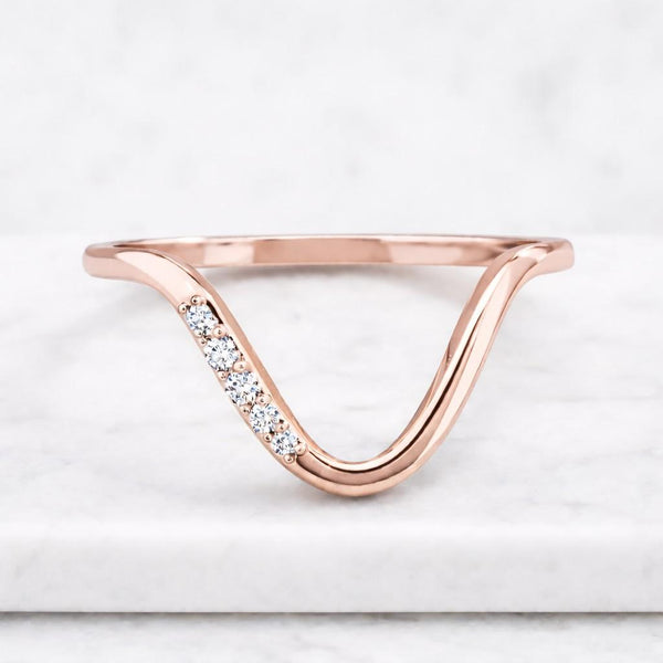 curved wedding band chevron ring v shaped ring contour wedding band nesting ring curved stacking ring