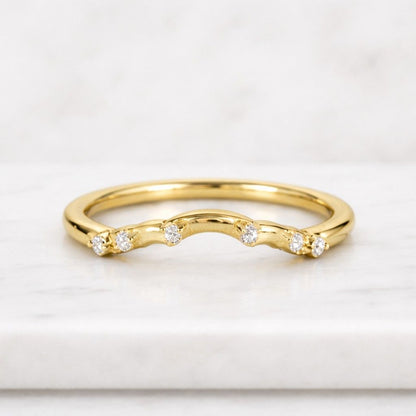Custom Minimalist Diamond Curved Wedding Ring Dainty Contour Stacking Ring Women Lab Grown Diamond Curvy Band Matching Band Engagement Ring