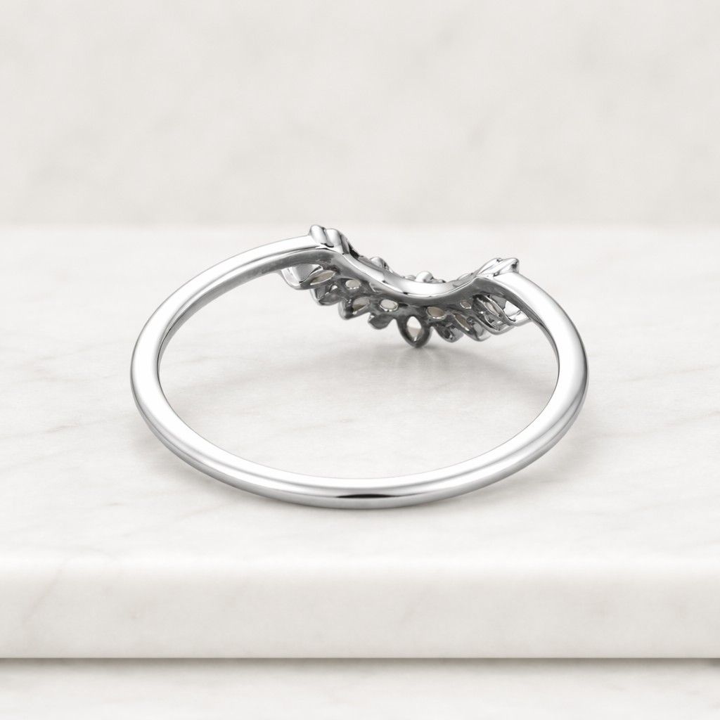 Marquise Cut Curved Wedding Band, 14K Gold Tiara Stacking Ring, Anniversary Gift For Her