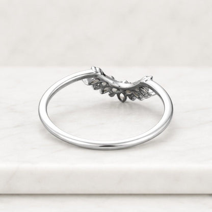 Marquise Cut Curved Wedding Band, 14K Gold Tiara Stacking Ring, Anniversary Gift For Her