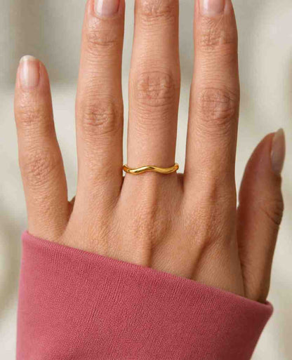 Curved Solid Gold Wedding Band, Minimalist Dainty Stacking Ring, Simple Matching Band