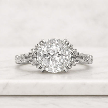 Vintage Round Cut Diamond Engagement Ring, Antique Style Round Diamond Ring, Unique Gold Bridal Ring, Victorian Inspired Promise Ring