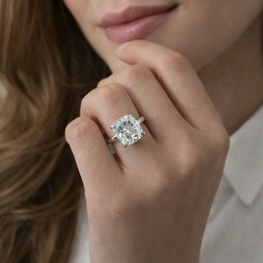 cushion cut diamond ring lab created diamond gold band minimalist engagement ring for women ethical diamond jewelry usa modern proposal ring high sparkle diamond solitaire design