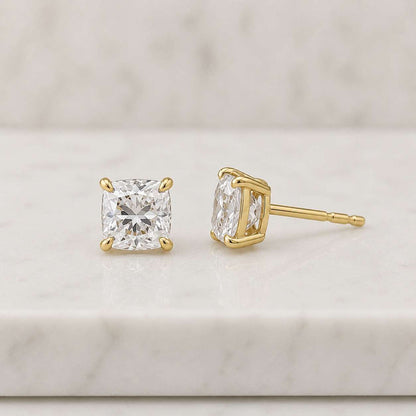 Cushion Cut Stud Earrings, Solitaire Silver Bridal Jewelry, Wedding, Anniversary, Birthday Gift for Her
