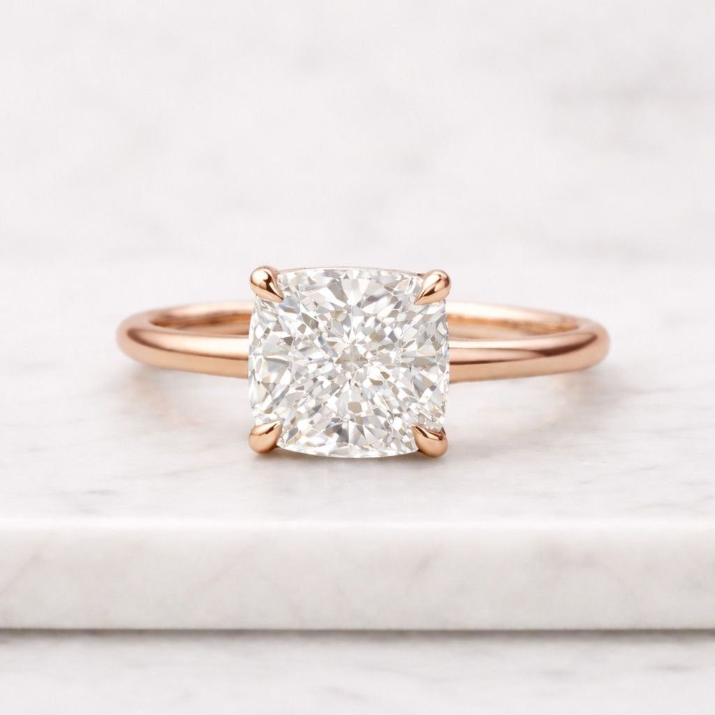 cushion cut lab grown diamond ring 2 carat yellow gold solitaire engagement ring for women minimalist proposal ring high clarity diamond jewelry usa modern bridal ring