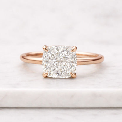cushion cut lab grown diamond ring 2 carat yellow gold solitaire engagement ring for women minimalist proposal ring high clarity diamond jewelry usa modern bridal ring