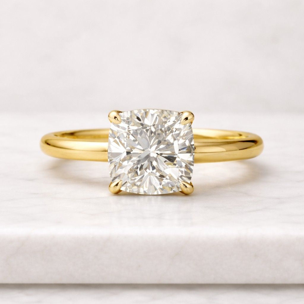 cushion cut lab grown diamond ring gold band elegant engagement ring for women high clarity diamond jewelry minimalist solitaire ring proposal ring usa modern bridal design