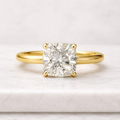 cushion cut lab grown diamond ring gold band elegant engagement ring for women high clarity diamond jewelry minimalist solitaire ring proposal ring USA modern bridal design