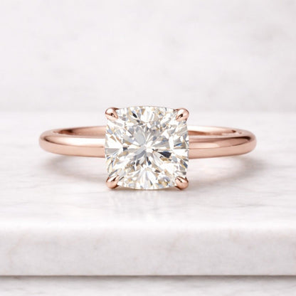 cushion cut lab grown diamond ring yellow gold solitaire engagement ring for women minimalist proposal ring high clarity diamond jewelry USA trending engagement ring style modern gold band clean design diamond ring