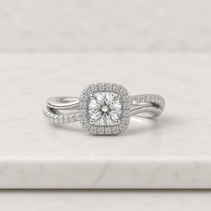 cushion cut ring halo engagement ring twisted engagement ring pave engagement ring crossover ring bridal engagement ring wedding proposal ring statement engagement ring