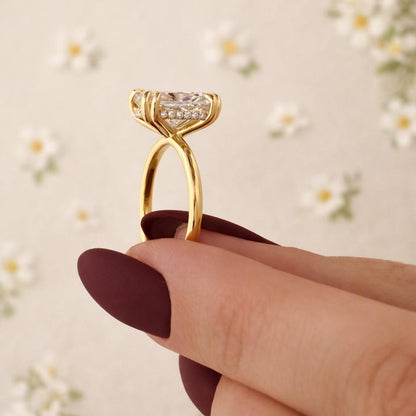 cushion cut ring rectangular ring gold solitaire ring cathedral ring hidden halo solitaire bridal engagement jewelry fine ring yellow gold ring classic jewelry luxury accessory polished band