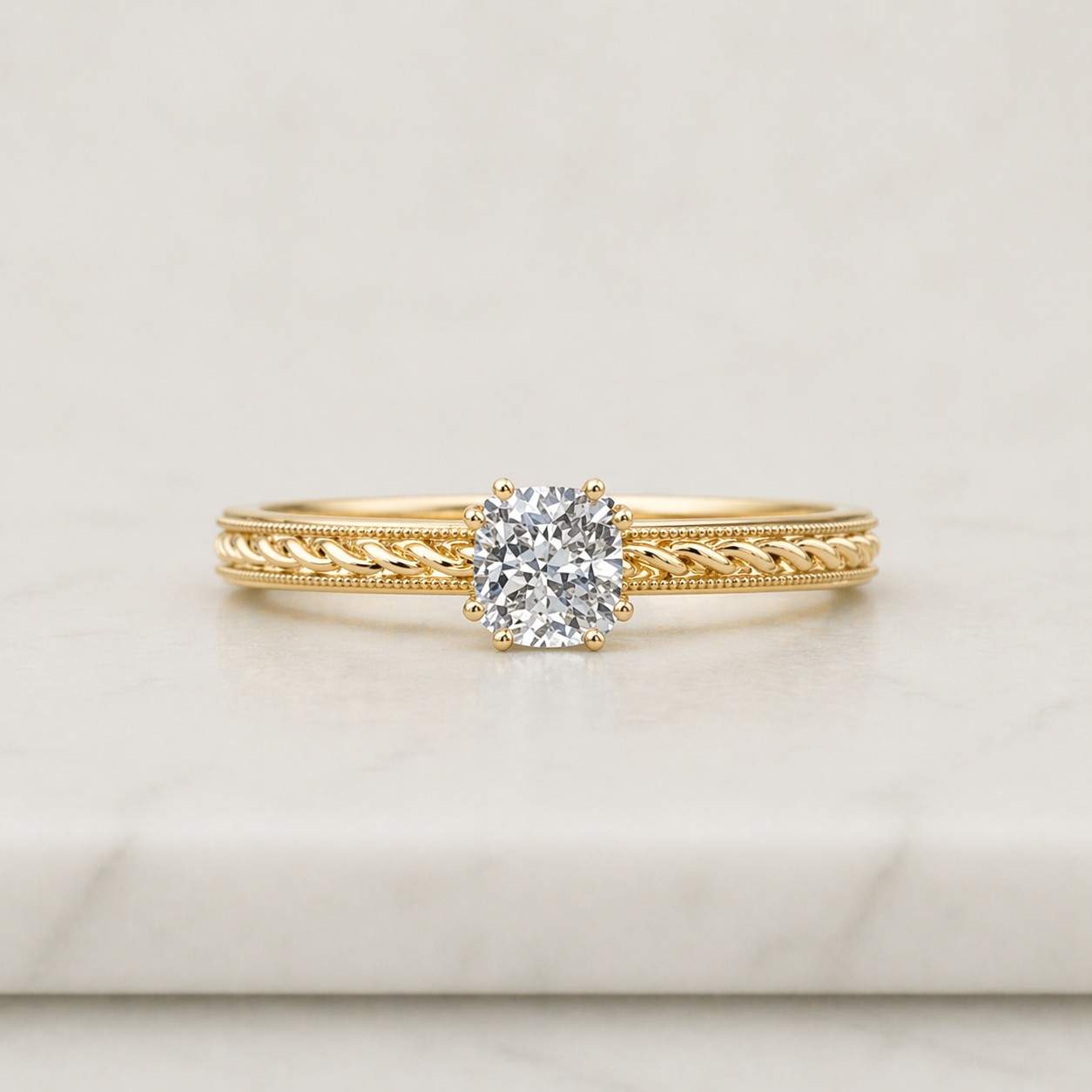 Filigree Round Moissanite engagement ring Unique 18k rose gold ring Art deco Milgrain ring Bridal Solitaire ring Promise Anniversary ring
