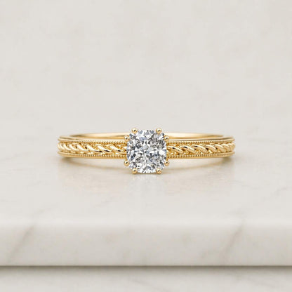 Filigree Round Moissanite engagement ring Unique 18k rose gold ring Art deco Milgrain ring Bridal Solitaire ring Promise Anniversary ring
