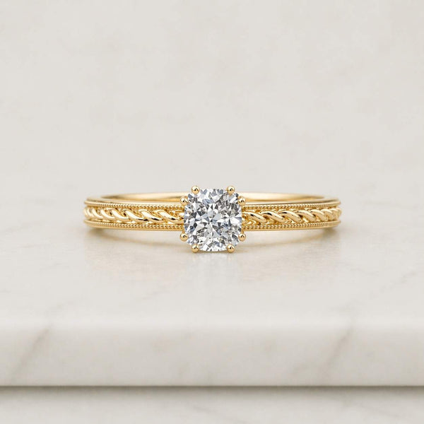 Filigree Round Moissanite engagement ring Unique 18k rose gold ring Art deco Milgrain ring Bridal Solitaire ring Promise Anniversary ring
