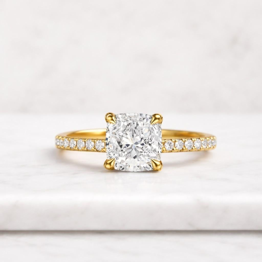 solid gold cushion cut moissanite engagement ring, anniversary gift, rs-437
