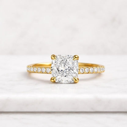 Solid Gold Cushion Cut Moissanite Engagement Ring, Anniversary Gift, RS-437
