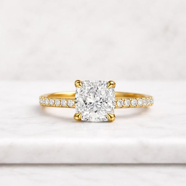 Solid Gold Cushion Cut Moissanite Engagement Ring, Anniversary Gift, RS-437
