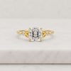 Cushion Cut Lab Grown Diamond Leaf Engagement Ring With Side Stone