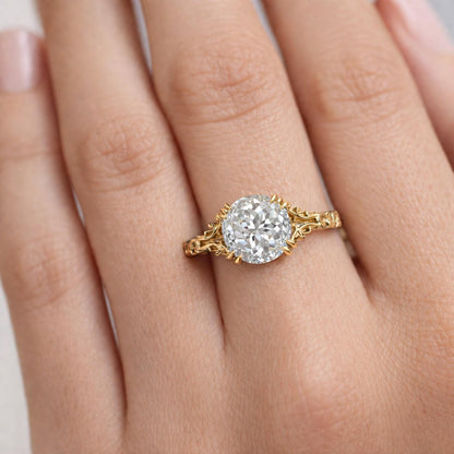 Milgrain Bridal Ring, Vintage Wedding Ring, 10K Solid Yellow Gold Engagement Ring, 3.0 Ct Round Cut Lab Grown Promise Ring, Art Deco Ring.