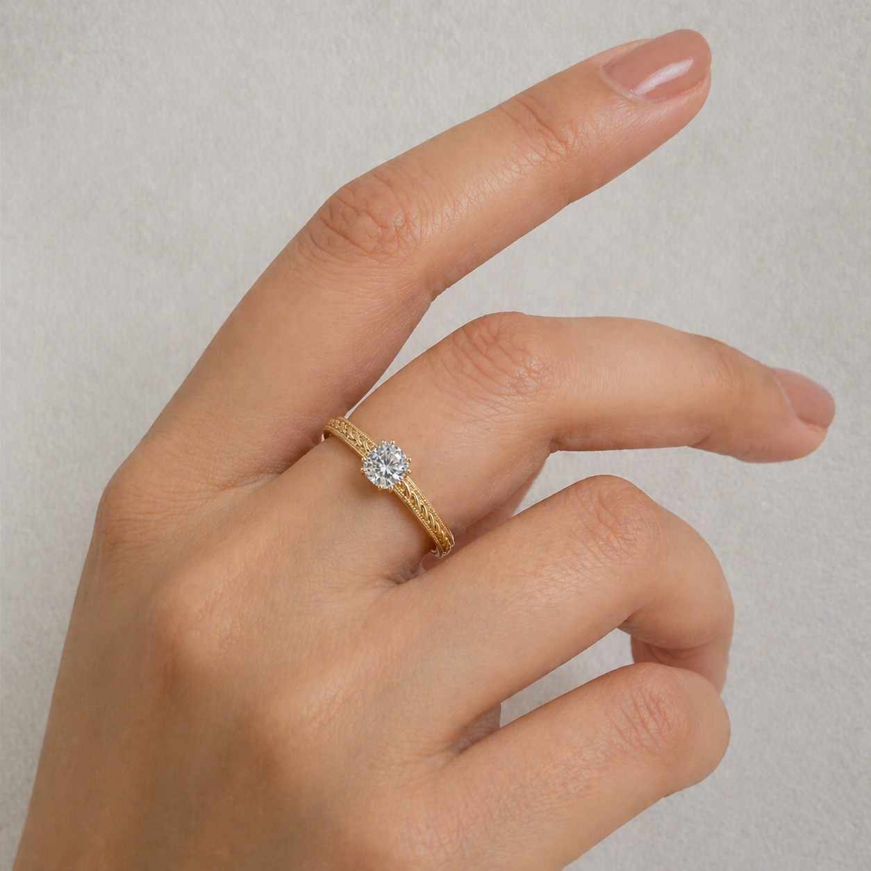 2ct round lab diamond vintage solitaire ring | 14k gold milgrain engagement ring
