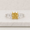 Cushion Cut Fancy Yellow Lab Grown Diamond Three Stone Engagement Ring