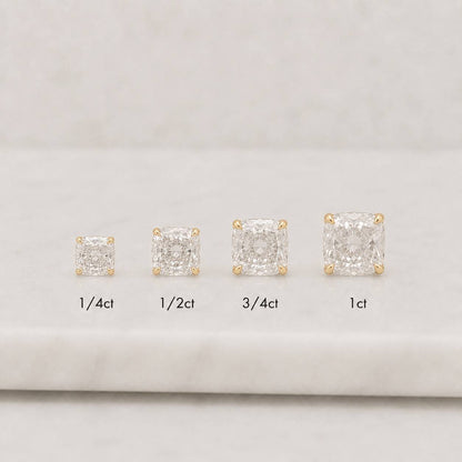 Dainty Diamond Stud Earring/ Cushion Cut Moissanite Diamond Earring/ 2 + 2 CT White Gold Stud Earring/ Prong Set Earring/ Anniversary Gift
