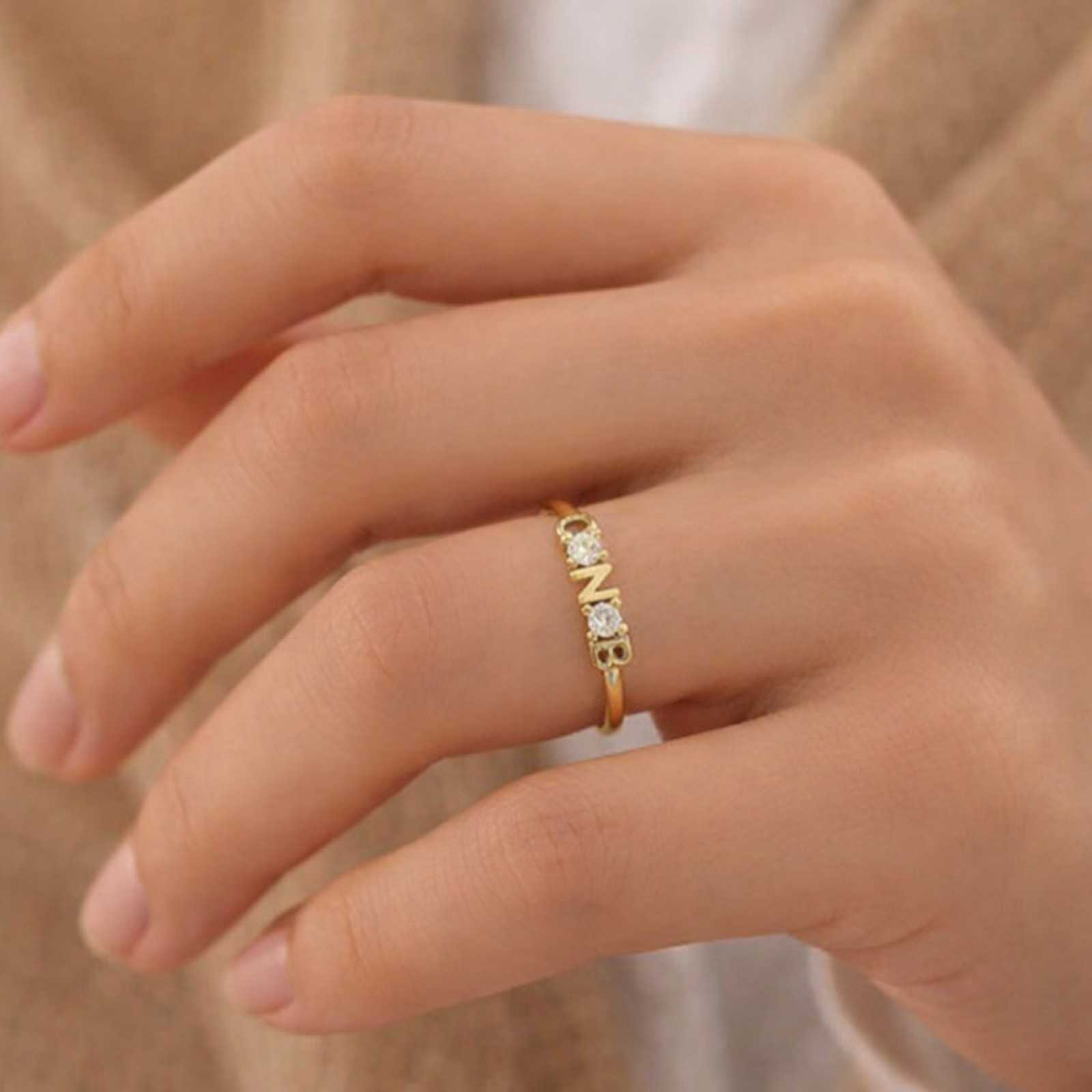 14K Solid Gold Name Ring: Custom Engraved Bar Ring, Dainty Gold Promise Band
