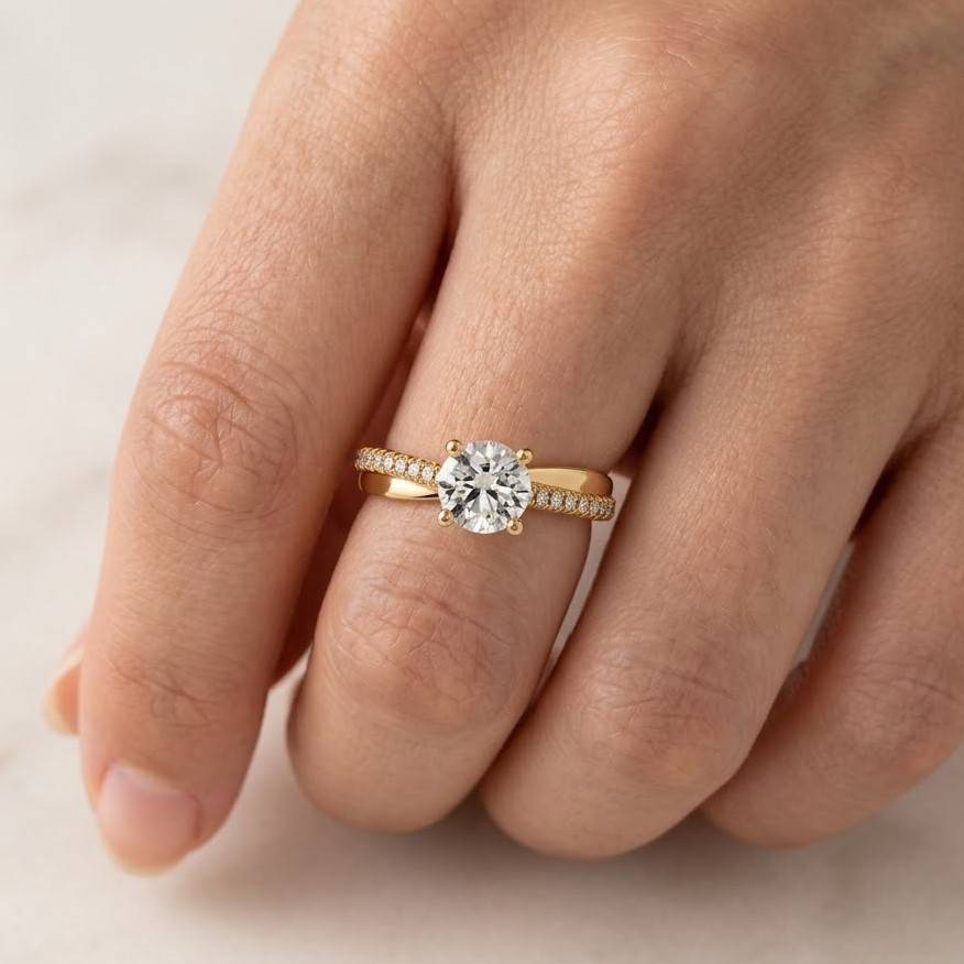 round cut moissanite halo engagement ring, floral art deco design with pave band proposal ring, anniversary ring for wife, bridesmaid gift