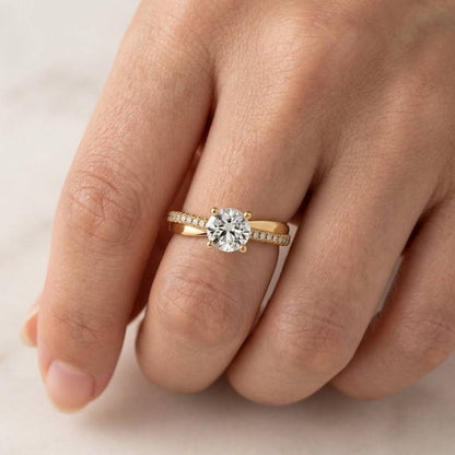 Round Cut Moissanite Halo Engagement Ring, Floral Art Deco Design With Pave Band Proposal Ring, Anniversary Ring For Wife, Bridesmaid Gift